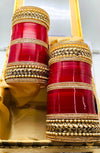 Beautiful Deep cherry Red Colour Polki& Pearl Kade Bridal Churra