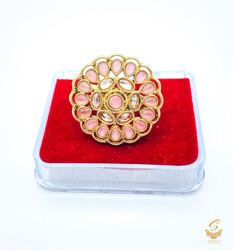 PAstel Pink  and Polki stone beautiful adjustable Ring