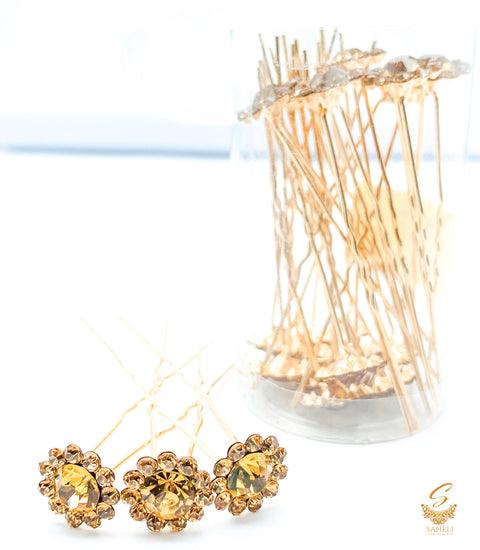 Golden colour jerkan stone flower design beautiful Jura Pins  PER BOX (20 Pins in 1Box)