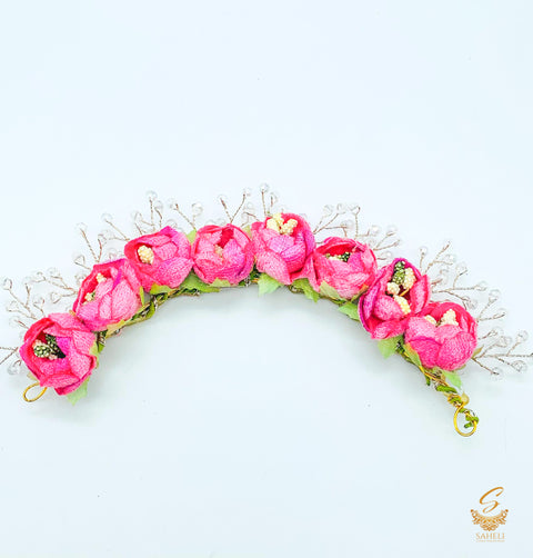 Pink colour Floral Gajra with pearls