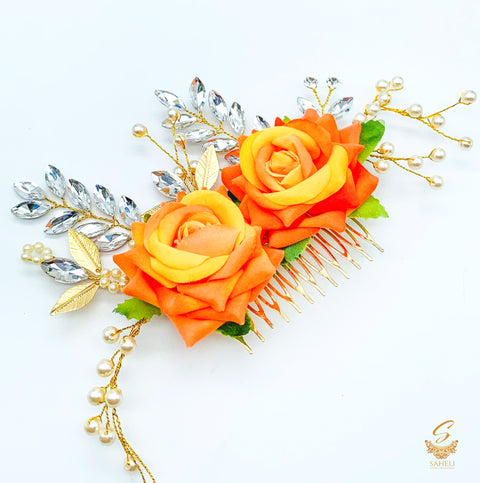 Rose Flower Hair Comb with crystal stones and pearl