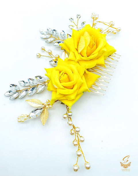 Rose Flower Hair Comb with crystal stones and pearl