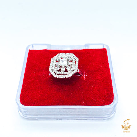 Beautiful shiny crystals silver stone adjustable Ring