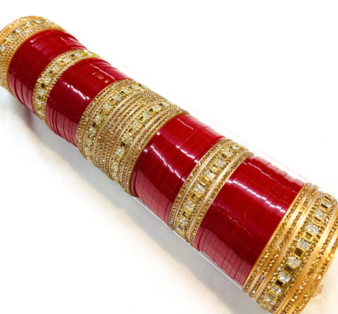 Beautiful Deep Cherry Red Colour kundan & Jerkan Kade Bridal Churra