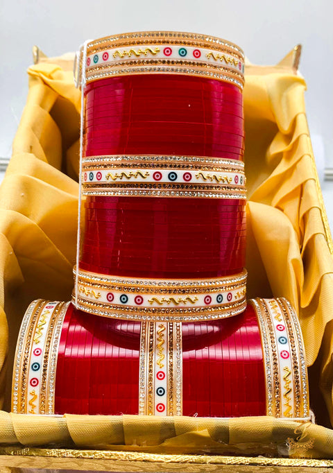 Beautiful Deep Cherry Red Colour Dotted Kade Bridal Churra