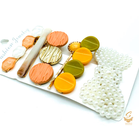Fashion Pearls Acetate Geometric Hair Clips For Women Girls Headband Sweet Hairpins Barrettes Hair Accessories Set(4-6Pins Set)