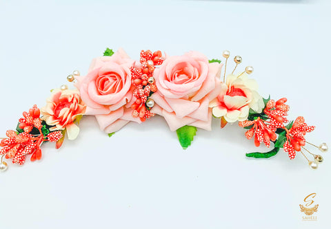 PAstel Peach Colour Rose Flower beautiful hair Gajra