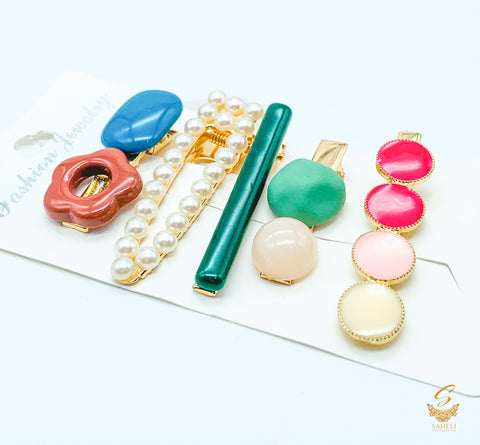 Fashion Pearls Acetate Geometric Hair Clips For Women Girls Headband Sweet Hairpins Barrettes Hair Accessories Set(4-6Pins Set)