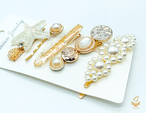 Fashion Pearls Acetate Geometric Hair Clips For Women Girls Headband Sweet Hairpins Barrettes Hair Accessories Set(4-6Pins Set)