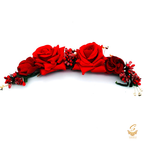 MAroon Colour Rose Flower beautiful hair Gajra