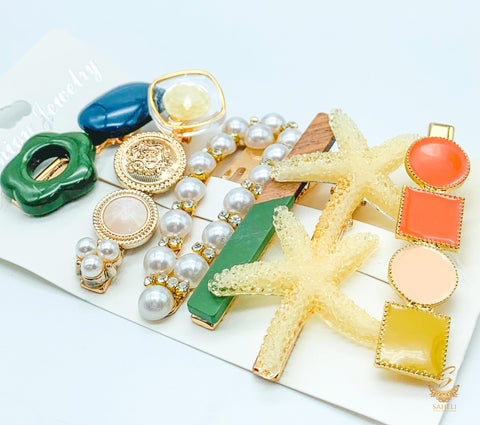 Fashion Pearls Acetate Geometric Hair Clips For Women Girls Headband Sweet Hairpins Barrettes Hair Accessories Set(4-6Pins Set)