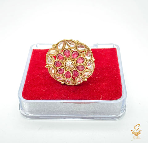 MAzenta and  Polki stone beautiful adjustable Ring