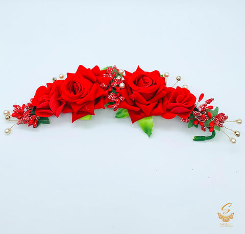 Red Colour Rose Flower beautiful hair Gajra