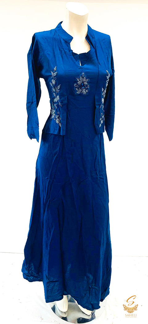 Nevi Blue colour rayon based beautiful pearl work flared Kurti