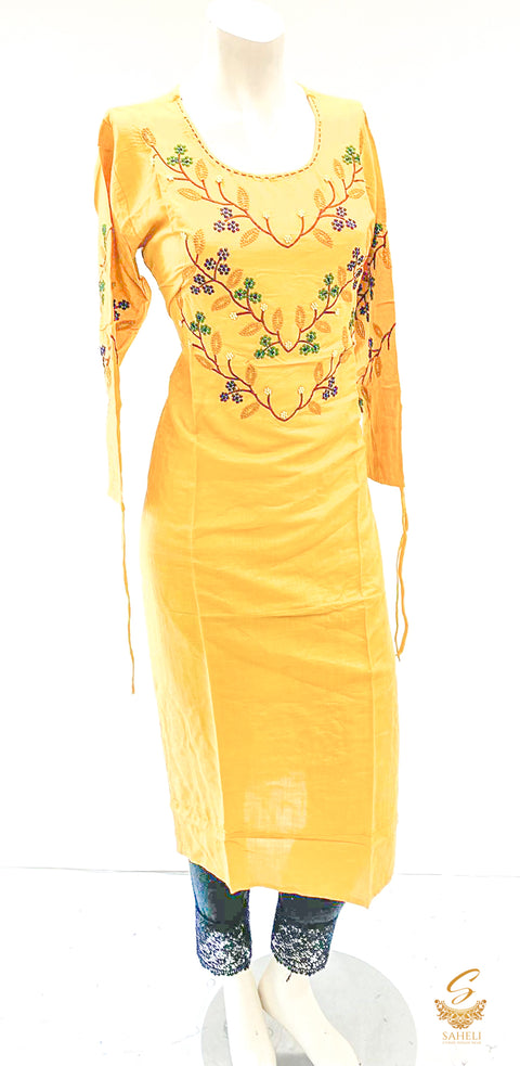Dark Beige colour Rayon based beautiful embroidery Kurti