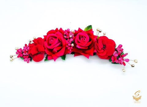 Mazenta Rose Flower beautiful hair Gajra