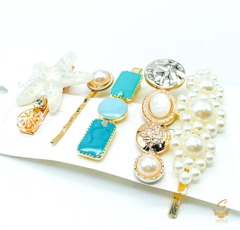 Fashion Pearls Acetate Geometric Hair Clips For Women Girls Headband Sweet Hairpins Barrettes Hair Accessories Set(4-6Pins Set)