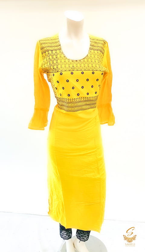 Rayon kurti with black embroidery