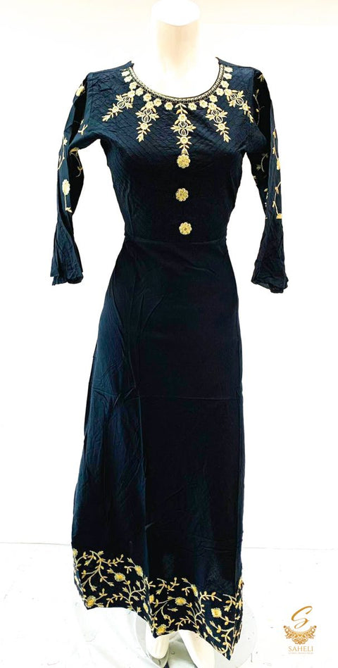 embroidered  flared Rayon Kurti