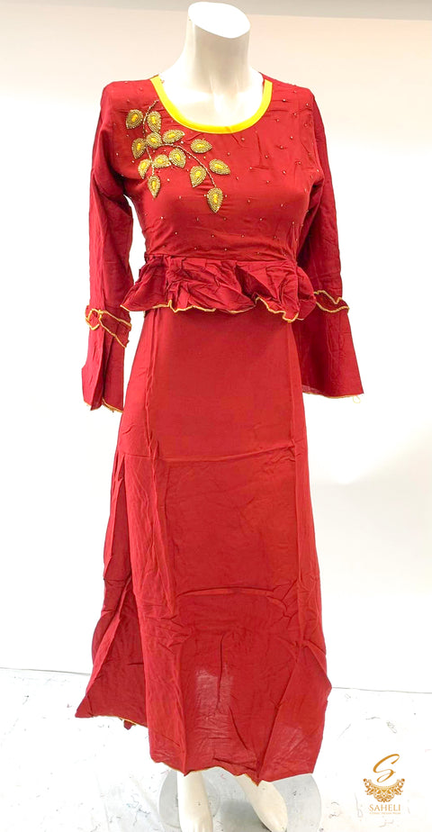 sippy handwork design beautiful flared Rayon Kurti