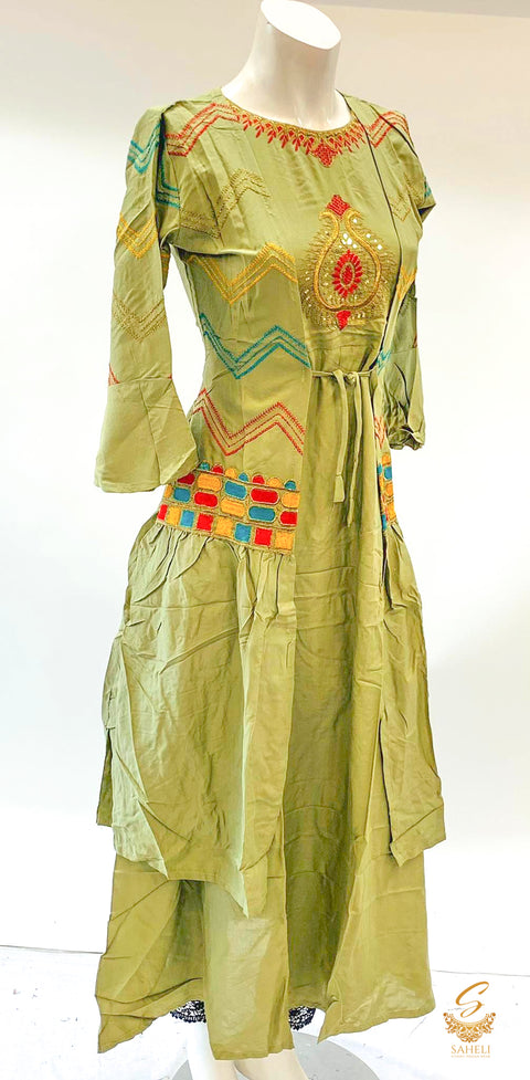 Dusty colour rayon based embroidered flared jacket style kurti