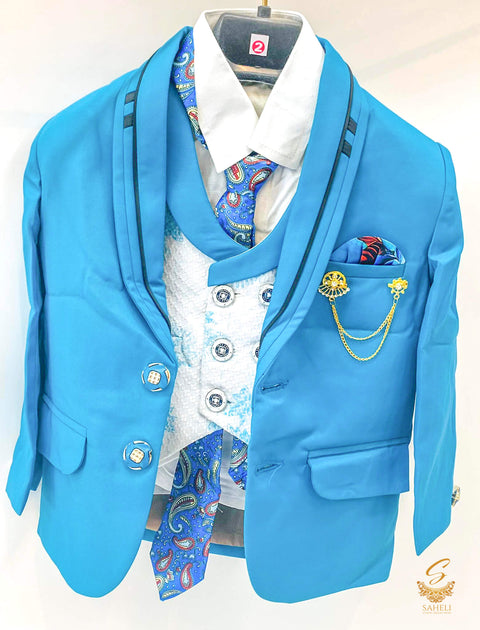 Blue Colour Boys 5 Piece Suit