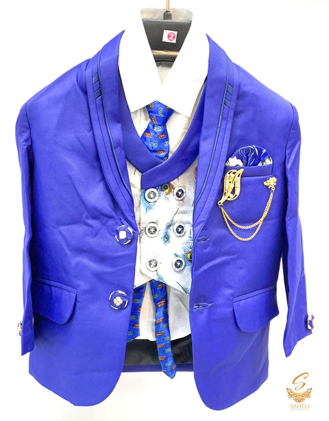 Royal Blue Colour Boys 5 Piece Suit