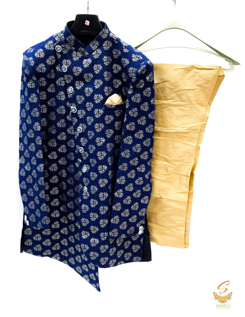 Raw Silk Golden Work Mens Indo Western With golden Colour Raw Silk Pajami Pents