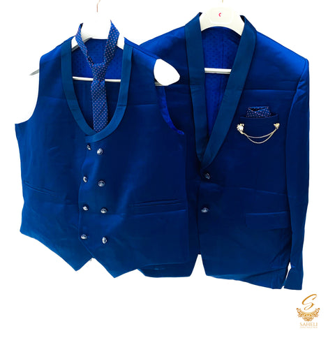 Royal Blue Colour Mens 4 Piece Suit