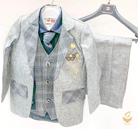 Grey colour Boys 5 Piece Suit