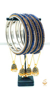 Blue and Golden Colour Fine Stones Beautiful Brass Bangles Set With Beautiful meenakari & pearl Work Latkans (4 Bangles Set)