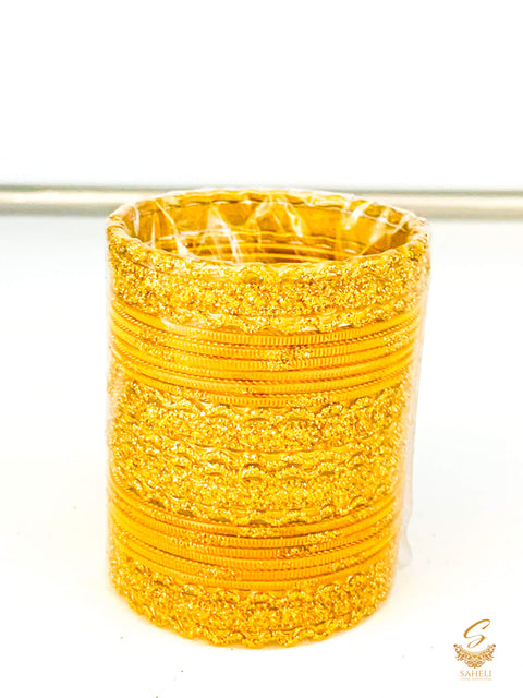 Mustard colour golden shimmer metal bangles for kids