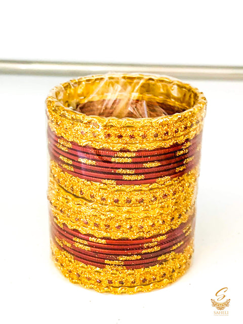 Dark maroon colour golden shimmer metal bangles for kids