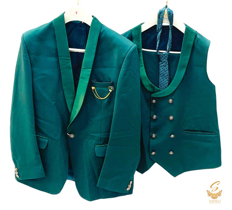 Deep green colour Mens 4 Piece suit