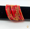 Red colour Hard glass Bangles with golden work 1 dozen