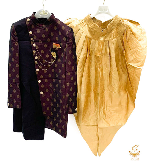 Designer brocade silk indo western for men with Tulip Pent