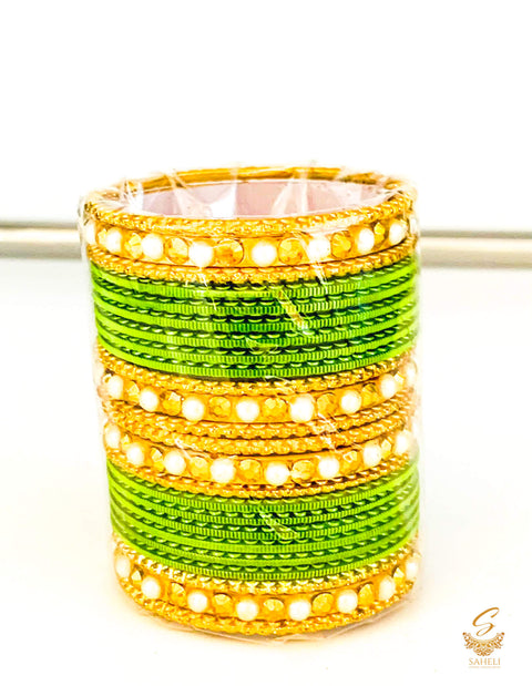 Lime green colour metal bangles set for kids