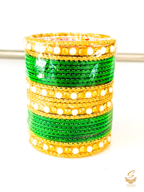 Green colour metal bangles set for kids