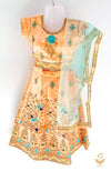 Peach colour silk based heavy embroidery work with stones readymade lehnga & blouse & contrast dupatta lehnga