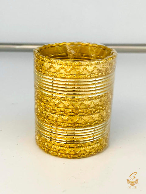 Golden colour golden shimmer metal bangles set for kids