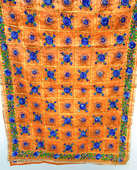 Heavy Work Raw Silk Fabric Handcrafted With Kashmiri Work Dupatta
