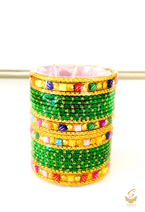 Green colour metal bangles set for kids