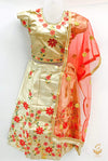 Dusty beige Colour Silk Based Embroidered Lehnga With Contrast Netting Dupatta