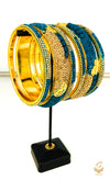 Teal and golden colour Fine Stones Beautiful Brass Bangles set