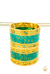 Rama green colour golden shimmer metal bangles for kids
