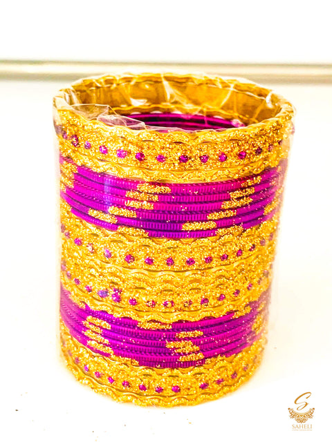 purple colour golden shimmer metal bangles for kids
