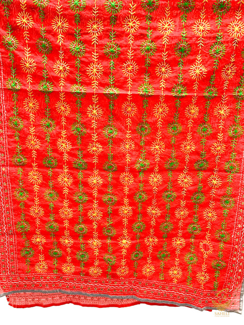 Heavy Work Raw Silk Fabric Handcrafted With Kashmiri Work Dupatta