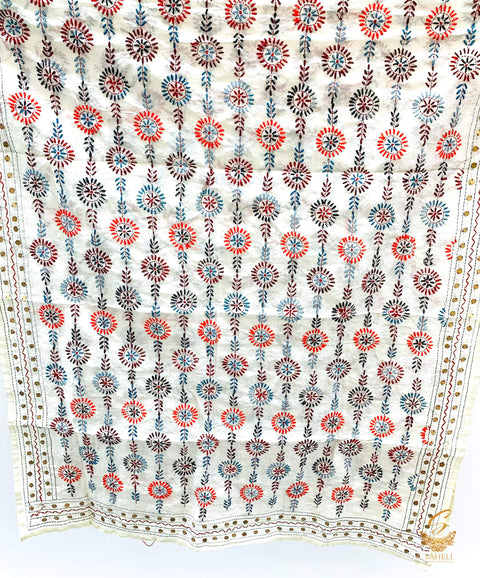 Heavy Work Raw Silk Fabric Handcrafted With Kashmiri Work Dupatta