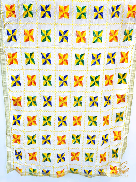 White colour chiffon based beautiful phulkari dupatta
