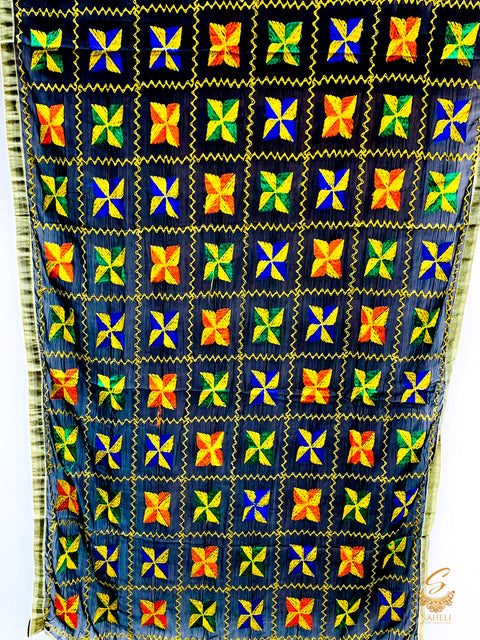 (black) Multicoloured chiffon phulkari dupatta